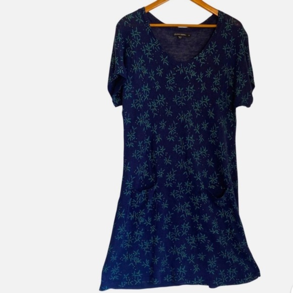 Gudrun Sjödén 💯 Linen Knit Tunic Dress Floral Pockets Short Sleeve M Lagenlook - Picture 2 of 6